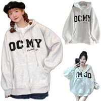 Áo khoác kéo khóa HOODIEZIP xám trắng ép pet OCMY freesize dưới 65kg phong cách dễ thương hàn quốc