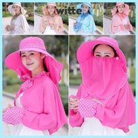 Áo khoác Khăn choàng WITTE, Có khăn choàng chống nắng chống tia cực tím cho nữ, Khăn choàng chống nắng dài tay vành rộng bảo vệ cổ cho nữ