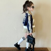 Áo khoác khâu thời trang bé gái Váy xếp ly Bộ đồ hai mảnh Phiên bản Hàn Quốc Bộ đồ dụng cụ thời trang cho bé Bộ đồ mùa thu Trường học Quần áo mới