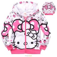 Áo Khoác Khóa Kéo Có Nón In Hình Hello Kitty Cho Bé Gái 2-8 Tuổi