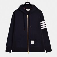 Áo Khoác Khoá Kéo Thom Browne Thêu Sọc Tay_ Áo Khoác Hoodie Zip Chất Liệu Nỉ Da Cá Dày Xịn Siêu Hót Hít Mẫu New 2024