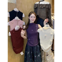 Áo khoác không tay hoa ba chiều màu tím, dáng ôm, áo vest giảm cân cao cấp cho phụ nữ, áo tank ngắn bên trong Xi Oh My Style PB2Q