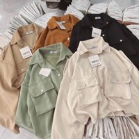 Áo Khoác kiểu dáng sơ mi Chất Nhung TÚI ĐẮP 2 BÊN form lửng - Áo khoác Nữ Nhung Siêu Đẹp có ảnh thật - nâu nhạt - M