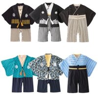 Áo khoác kimono Nhật Bản cho trẻ em mùa hè thu, áo liền quần dài tay, bộ đồ liền cho bé trai, phong cách Nhật Bản