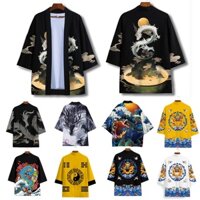 Áo Khoác kimono Nhật Bản Dáng Rộng Họa Tiết Rồng Phong Cách ukiyo-e