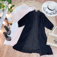 Áo khoác kimono trơn viền ren dáng dài khoác nhẹ sương sương