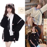 Áo Khoác Len, Áo Cardigan Dáng Dài From Rộng Dễ Mặc Phối Họa Tiết Thêu 2 Màu Phù Hợp Đi Chơi, Dạo Phố Matmat - Hàng mới