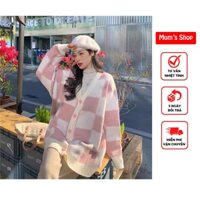 ÁO KHOÁC LEN BẦU 🚛FREESHIP🚛 ÁO cadigan len siêu xinh kẻ ô hồng