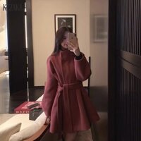 Áo khoác len Cape Áo khoác nữ giảm béo ngắn Tính khí Nhật Bản Áo khoác len đỏ hồng