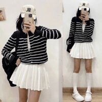 Áo khoác len cardigan , áo khoác len nữ cổ tròn SỌC NGANG chất len mềm mịn màu màu đen màu trắng hàng QCCC loại 1