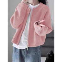 Áo khoác len cardigan , áo khoác len nữ cổ tròn DÂY KÉO chất len mềm mịn màu KEM ĐEN XÁM XANH HỒNGhàng QCCC loại 1