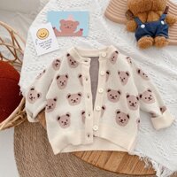 Áo Khoác Len Cardigan Cho Bé Gái Trai, Hoạ Tiết Gấu Xinh Phong Cách Hàn Quốc MPH KID