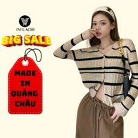 Áo khoác len cardigan cho nữ INFLACHI cổ V dài tay mỏng mongtoghi họa tiết kẻ sọc ngang màu retro dáng ôm M121 N-5