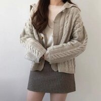 Áo khoác len cardigan cổ bẻ thủy thủ khuy cài