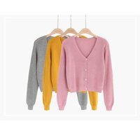 Áo khoác len cardigan cổ v tim nút phom lửng văn phòng KL02