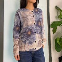 Áo khoác len cardigan dài tay KAMAKA cổ tròn in hoa retro - A529