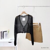 Áo Khoác Len Cardigan Dáng Croptop Mỏng 2 Cúc Khuy Dáng Hàn Quốc - Freesize 40 đến 60kg - ĐEN