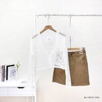 Áo Khoác Len Cardigan Dáng Croptop Mỏng 2 Cúc Khuy Dáng Hàn Quốc - Freesize 40 đến 60kg - TRẮNG