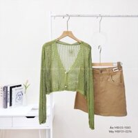 Áo Khoác Len Cardigan Dáng Croptop Mỏng 2 Cúc Khuy Dáng Hàn Quốc - Freesize 40 đến 60kg - XANH RÊU