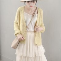 Áo khoác len cardigan đóng cúc, thiết kế trơn đơn giản , dễ phối đồ Ak11 -  VÀNG