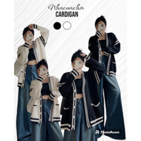 Áo khoác len cardigan form rộng tay dài viền sọc kiểu dáng ulzzang cổ V, áo khoác len dệt kim kẻ sọc màu Kem/Đen 1