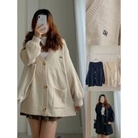 Áo khoác len cardigan form rộng tay dài trơn kiểu dáng ulzzang cổ V, áo khoác len lông thỏ màu Nâu/Kem/Đen