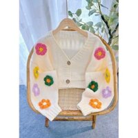 Áo Khoác Len Cardigan Hoa Cúc Thêu Loại 1 - Trắng
