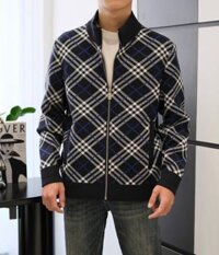 Áo khoác len Cardigan họa tiết kẻ caro Burberry xanh