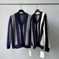 Áo khoác len cardigan kẻ sọc F081 nam nữ màu đen, màu xanh tím than