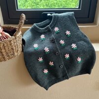Áo Khoác Len Cardigan Không Tay Thêu Họa Tiết Hoa Phong Cách Hàn Quốc Thời Trang Mùa Thu Cho Bé Gái