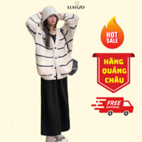 Áo khoác len cardigan LUHAZO cho nữ áo dệt kim họa tiết kẻ sọc ngang form rộng dáng dài  phong cách Hàn Quốc M291 E2-10