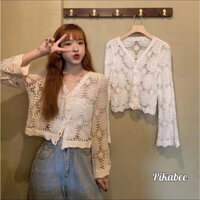 Áo Khoác Len Cardigan Lưới Họa Tiết Hoa Cúc Basic Siêu Xinh Mặc Đi Biển, Đi Chơi