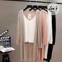 Áo khoác len cardigan mỏng dáng dài len sợi dệt kim Nàng Len