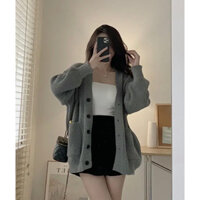 Áo khoác len cardigan nữ cổ V trơn dáng dài form rộng phong cách Hàn Quốc