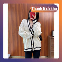 Áo khoác len cardigan nữ cổ V viền 2 màu đen trắng dài tay cúc ngực phong cách Hàn Quốc hàng Quảng Châu đẹp K-18.1