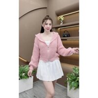 Áo khoác len cardigan nữ dây kéo lai kiểu phối nón len dày đẹp