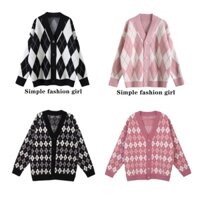 Áo khoác len cardigan nữ họa tiết kẻ caro quả chám dáng dài rộng dày dặn trẻ trung phong cách Hàn Quốc