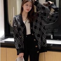Áo khoác len cardigan nữ kẻ chéo caro form rộng dáng dài dày dặn unisex bigsize phong cách Ulzzang Hàn Quốc trẻ trung -