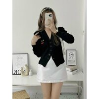 Áo khoác len cardigan nữ tay dài 5 nút mặt cười