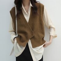 Áo Khoác Len Cardigan Sát Nách Cổ Chữ v Sâu Form Rộng Phong Cách Retro Pháp