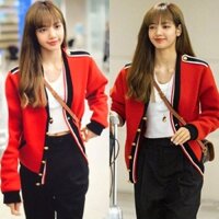 Áo khoác len cardigan tông đỏ - đen Lisa phong cách quý tộc sang chảnh
