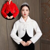 Áo Khoác Len Choàng Cô Dâu Màu Đỏ Trắng Ấm Áp