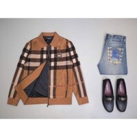 Áo khoác len cổ bẻ Burberry Nâu kẻ sọc basic LA DDT
