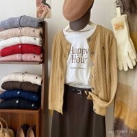 Áo khoác len cổ tròn thêu vintage Little Pony màu đỏ, áo len trắng 2024 cho phụ nữ đầu xuân QBV5