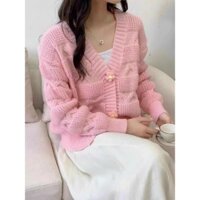 Áo khoác len cổ v cúc hoa, áo khoác len cổ v, áo khoác len cúc hoa cực đẹp