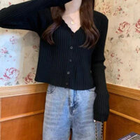 Áo khoác len cổ V màu tím thời trang cho phụ nữ, áo cardigan dài tay mùa thu và đông, áo ngắn mềm mại, trang phục ngoài FL5B