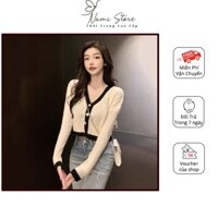 Áo khoác len croptop nữ, áo cardigan dệt kim cao cấp, tay dài, dáng rộng cổ chữ V theo phong cách Hàn Quóc