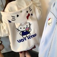 Áo khoác len cừu thêu Hellokitty dành cho nữ phong cách Preppy Áo khoác Cotton Hello Kitty lười biếng