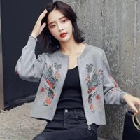 Áo khoác len dạ ép thêu hoa