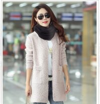 Áo khoác len dáng dài phong cách Hàn Quốc - màu hồng